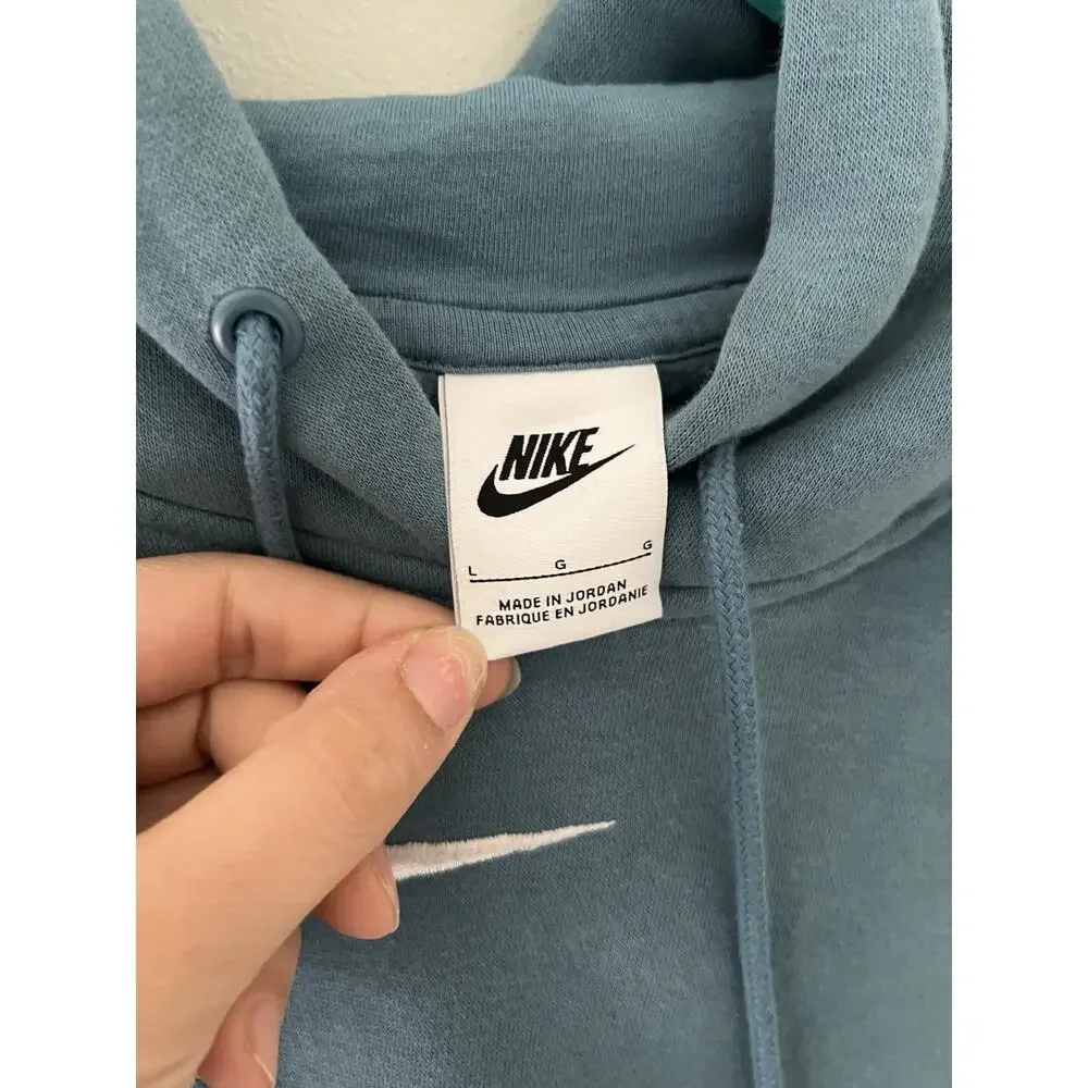 Nike Center Swoosh Large Pullover Hoodie Pheonix Fleece Oversized Boxy Teal Blue
